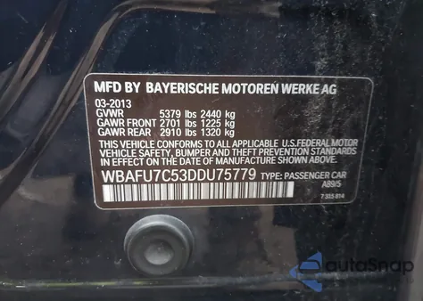 2013 BMW 535I xDrive из США, поврежденный, VIN WBAFU7C53DDU75779